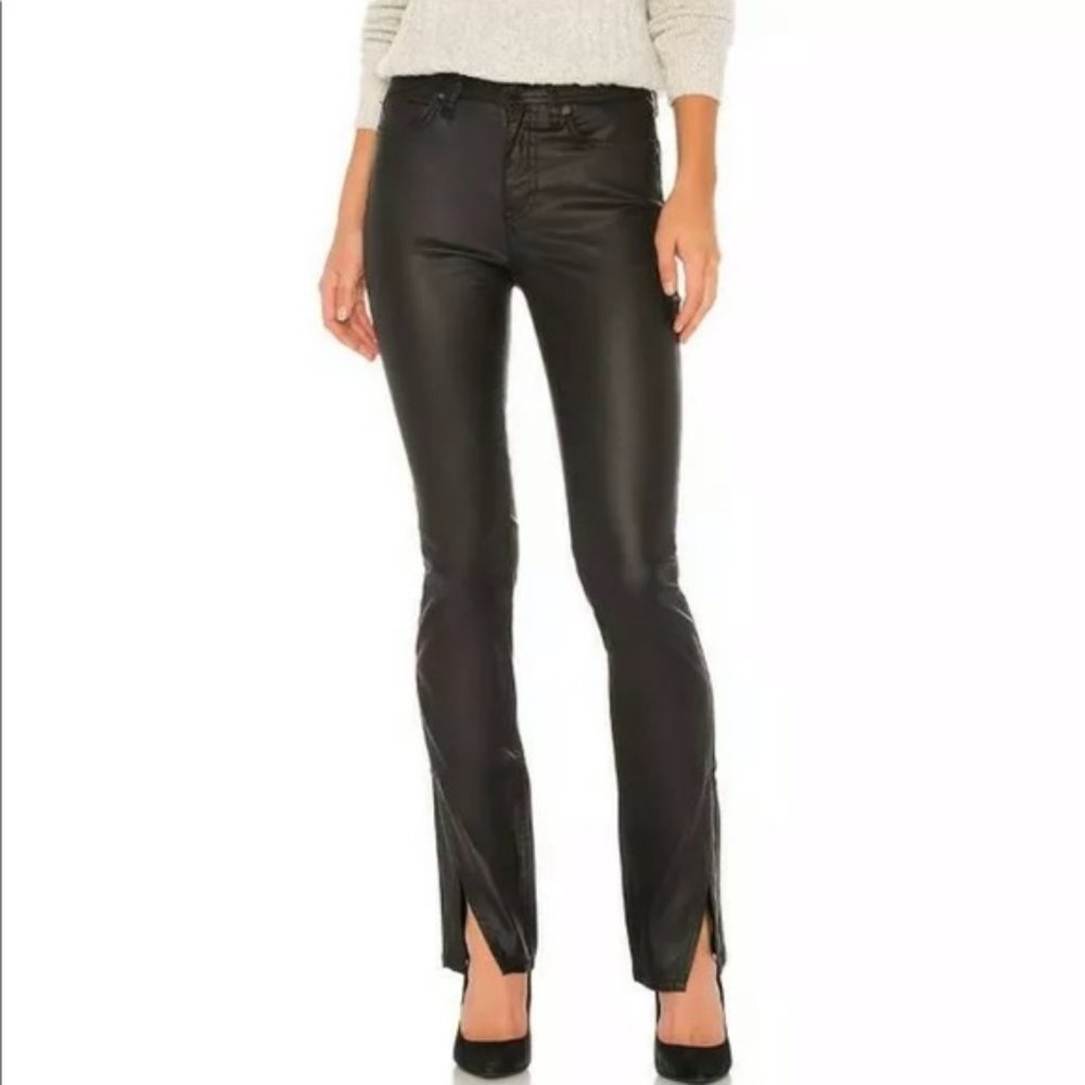 Free People Spellbound Coated Bootcut Mid Rise Black Jeans Sz 27